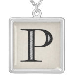Damask Letter P - Black Necklaces