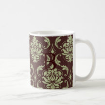 Damask Monogram Christmas Gift Brown Taupe Mug
