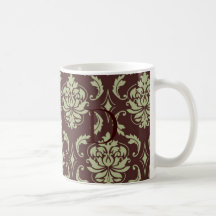 Damask Monogram Christmas Gift Brown Taupe Mug