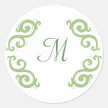 damask monogram green stickers