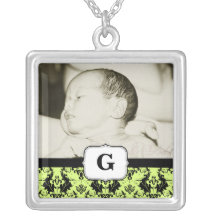 Damask Monogram Photo Necklace
