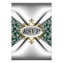 Damask old Green Birthday Party Celebration RSVP Invite
