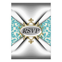 Damask old Teal Birthday Party Celebration RSVP Custom Announcements