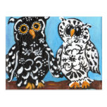 Damask Owls on Blue Post Cards