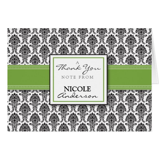 Damask Pattern Custom Thank You Card (lime)