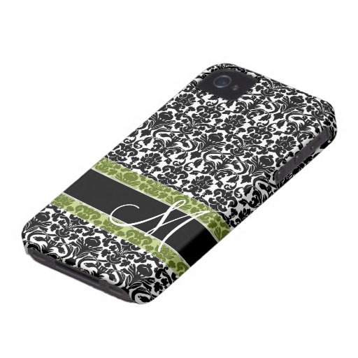 Damask Pattern with Monogram iPhone 4 Cases