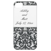 Damask Pen and Ink, Black, White Wedding iPhone 5 Cases