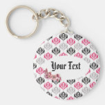 Damask pink and black keychain