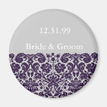 Damask Purple Wedding Fridge Magnet
