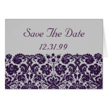 Damask Purple Wedding Greeting Cards