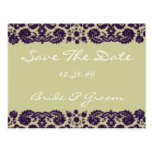 Damask Purple Wedding Postcards