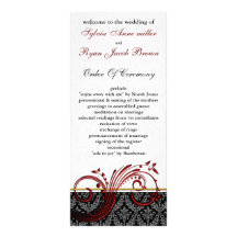 damask red Wedding program Custom Rack Card