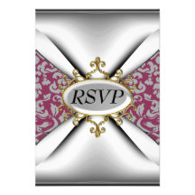 Damask Red White Birthday Party Celebration RSVP Announcements