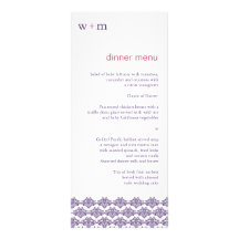 Damask Simplicity Cyan Purple Wedding Menu Custom Rack Card