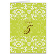 Damask Swirls Lace Lime Green Wedding Table Card