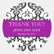 Damask Thank You Wedding Stickers Favours Purple