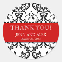 Damask Thank You Wedding Stickers Favours Red