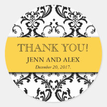 Damask Thank You Wedding Stickers Favours Yellow