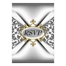 Damask White Birthday Party Celebration RSVP Personalized Announcement