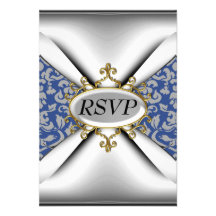Damask White Birthday Party Celebration RSVP Custom Announcement