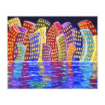 Dancing City Reflections Funky Colourful Folk Art canvas prints
