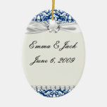 dark blue and white damask flourish ornament