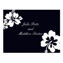 Dark Blue Hibiscus Wedding Invitation Post Card
