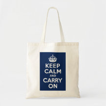 Dark Blue Keep Calm and Carry On Canvas Bags