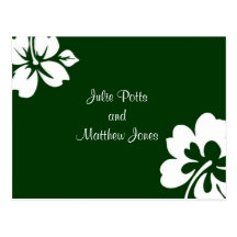 Dark Green Hibiscus Wedding Invitation Postcard