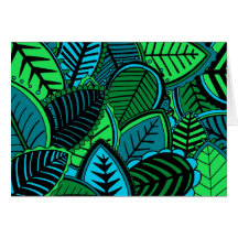 Dark Jungle Leaves Greeting Cards