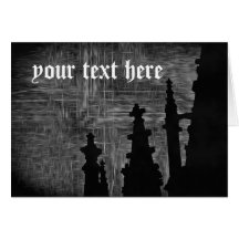Dark spires against a bandaged sky greeting card