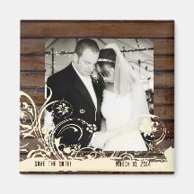 Dark Wood Photo Save the Date Magnet