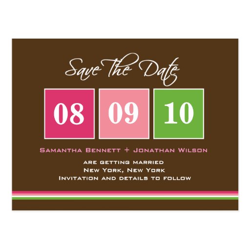 Date Blocks - Fuchsia Green Post Cards