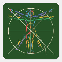 DaVinci Anatomy Man in Chakra Colours Square Sticker