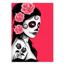 Day of the Dead Sugar Skull Girl - pink Business Card Template