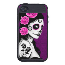 Day of the Dead Sugar Skull Girl - purple iPhone 4 Cases