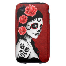 Day of the Dead Sugar Skull Girl - red iPhone 3 Tough Cases