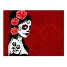 Day of the Dead Sugar Skull Girl - red Post Cards