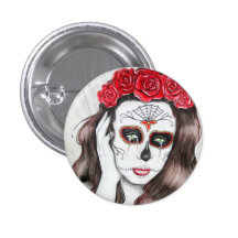 Day of the Dead Sugar Skull - lowbrow art Pinback Buttons