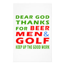 Dear God Thanks For Beer Men And Golf Personalized Stationery