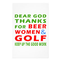 Dear God Thanks For Beer Women And Golf Personalized Stationery