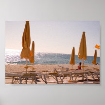 Deckchairs and the beach poster