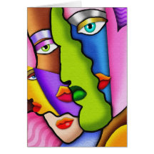 Deco Abstract "Beautiful Faces" note card
