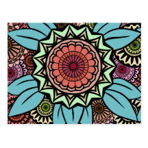 Deco Fandango in Turquoise and Orange Post Card