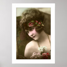 deco girl, beads, flowers seated in chair print
