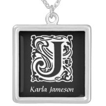Decorative Letter J Monogram Initial Personalised Necklaces
