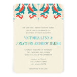 Deep Aqua Peach Red Burgundy Damask Wedding Custom Invitations