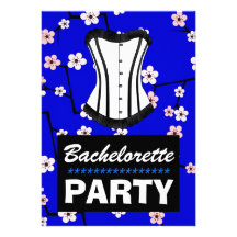 Deep Blue Cherry Blossom Corset Bachelorette Party Personalized Announcement