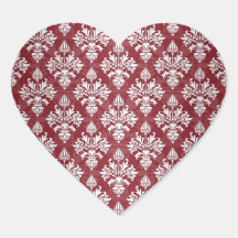Deep Red and White Floral Damask Pattern Stickers