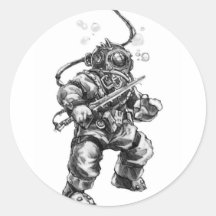 Deep Sea Diver Round Stickers